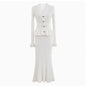 Pure White Temperament Dress Hollow Fake Two-piece Knitted Mini Dresses