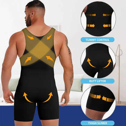 Men Full Body Shapewear Sleeveless Slimming Compression Bodysuit Shapewear Waist Trainer Hip Enhancer Tummy Control Underwear