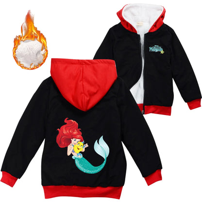 Winter Thick Boys Girls With Zipper Coats The Little Mermaid keep Warm Hoodies Jackets Children Casual Outerwear Sweatshirt