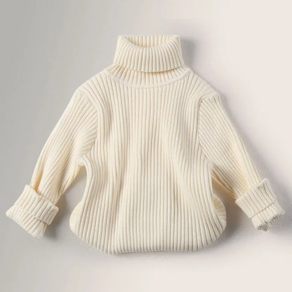 Autumn Winter New Baby Boys Girls Turtleneck Sweaters Kids Pullover Top Solid Color Knitted Bottoming Sweaters Children Clothing