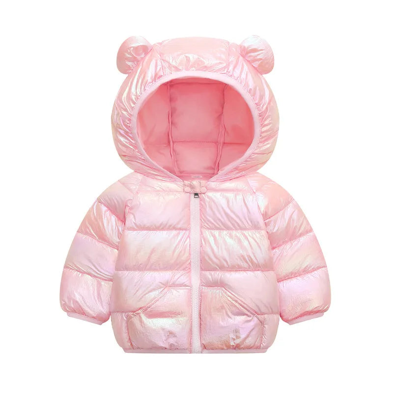 1-6 Years Colorful Autumn Winter Girls Jacket Thick Keep Warm Little Ears Hooded Coat For Kids Children Padded Cotton Outerwear