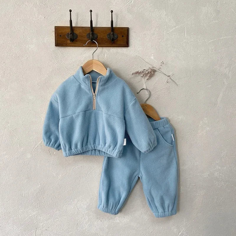 2pcs Autumn Children's Fleece Suits Baby Boys Girls  Zipper Sweatshirt Pant Sportwear Toddler Roupa Infantil Clothes Outfit Sets