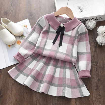 Bear Leader Baby Girl Clothes Set Sweet Outfits Autumn Winter Kids Girls Long Sleeve Knitted Embroidery Sweater + Skirt 2pcs Set