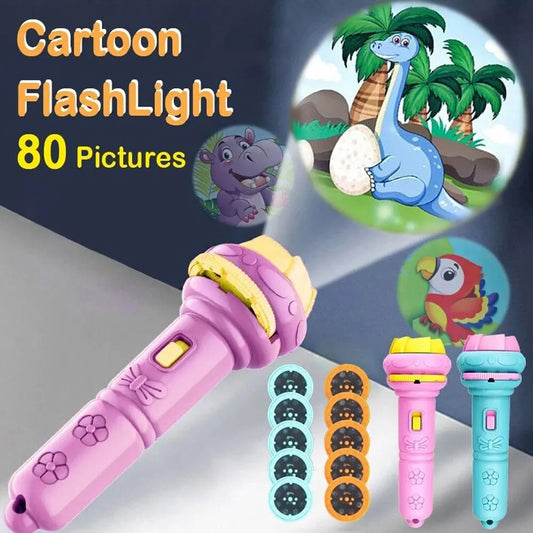 10 Cards Cartoon Projection Flashlight 80 Patterns Creative Children Flashlight Toy Projector Baby Toys Bedtime Story Book (Toy)