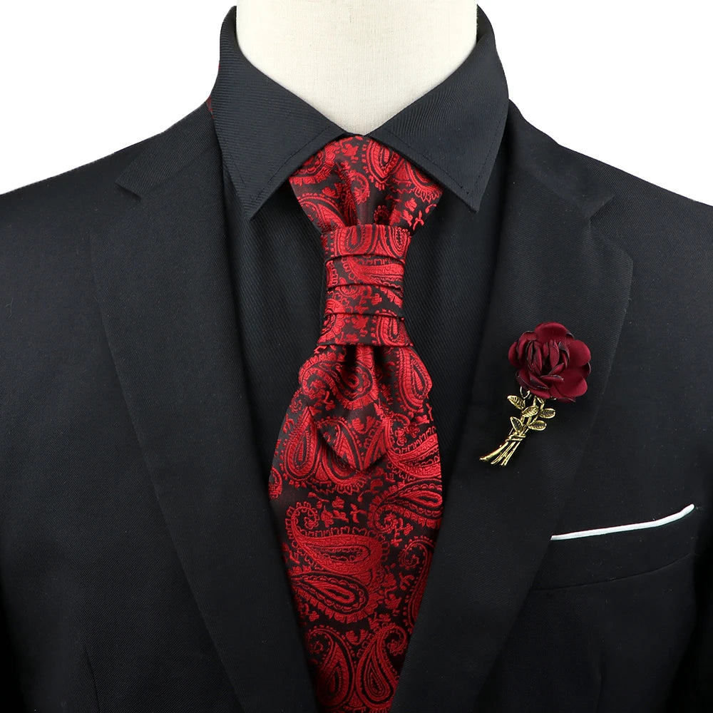 New Men's Premium Paisley Tie Brooch Set Red Black Blue Ajustable Neck Tie Luxury Classic Suit Tuxedo Groom Wedding Accessories