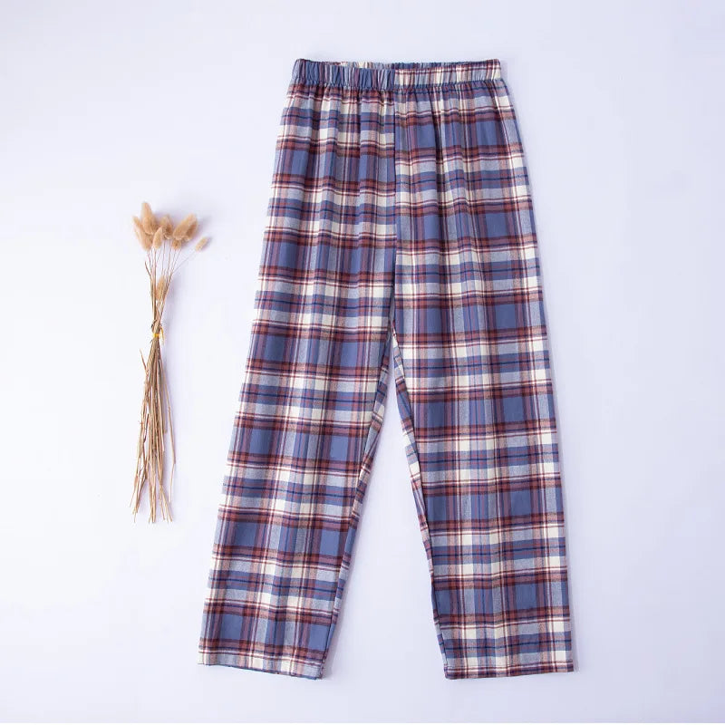 Men’s Cotton Plaid Pajama Long Sleeping Pants Male Casual Loose Trousers Loungewear Cozy Soft Breathable Sleep Bottoms Nightwear