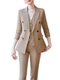 Autumn Winter Women Vest Blazer and Pant Suit Black Khaki Office Ladies Business Work Career Wear Formal 3 Pieces Set