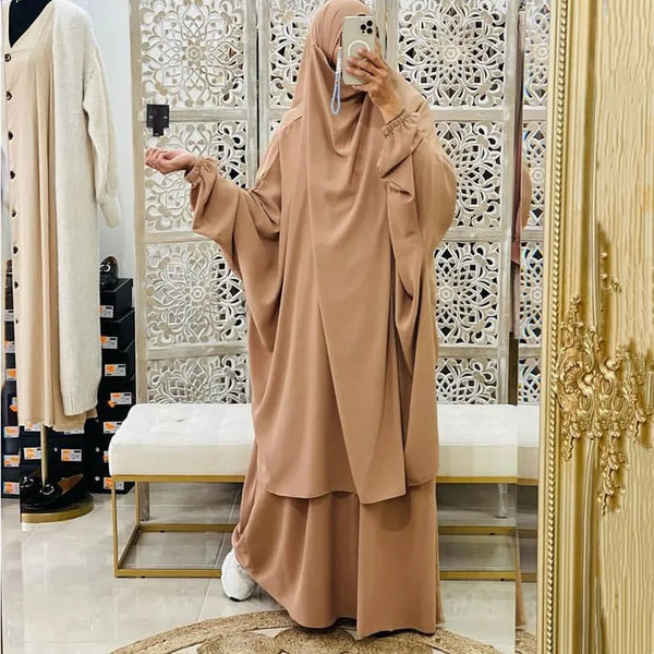 jilbab 2 piece set Muslim Women Hijab Dress Prayer Garment Abaya Long Khimar Ramadan Arab Gown Sets