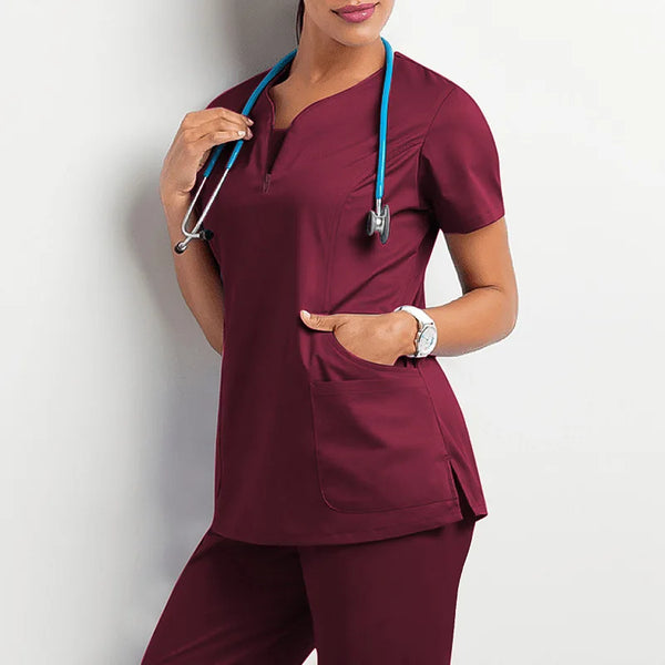 V-neck Jogger Suits Nurse Pharmacy Working Medical Uniforms Hospital Doctor Nursing Uniform Women Casual Short Sleeved