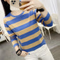 Autumn Loose Pure Cotton Long Sleeve T-shirt Women Clothing Middle-aged Mom Base Shirt Striped Top