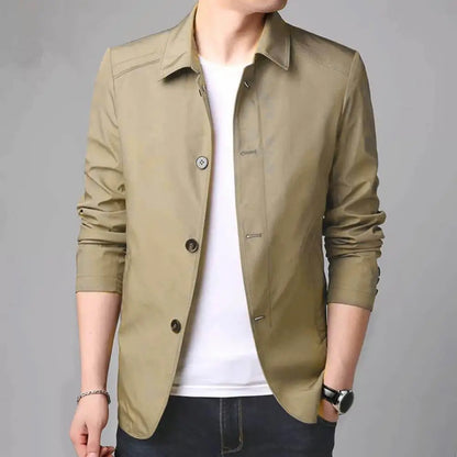 Warm Men Jacket Elegant Men's Mid Length Business Jacket with Turn-down Collar Single-breasted Design for Fall Spring Seasons