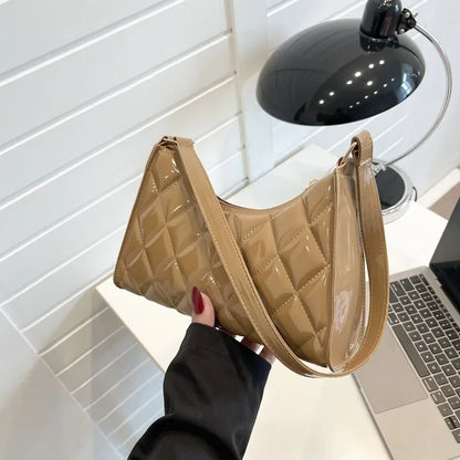 Luxury Designer of Large Chequered Female Underarm Bag with Bright Face Hand Bill of Lading Shoulder Diamond Check Handbag