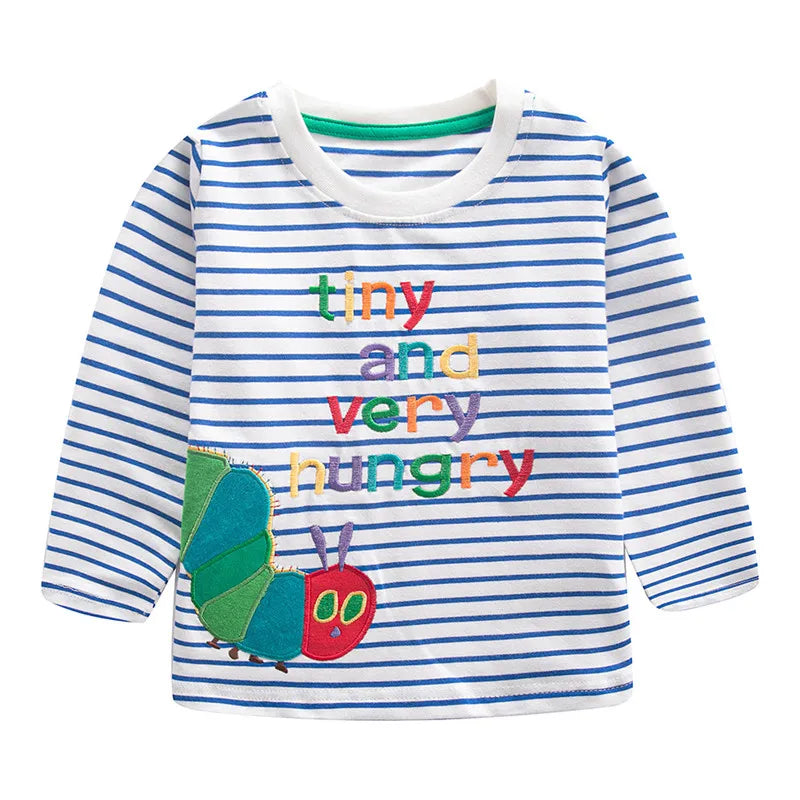 Jumping Meters 2-7T Striped Kids Blouse Cartoon Boys Tshirts Autumn Winter Children's Clothes Long Sleeve Kids Tops