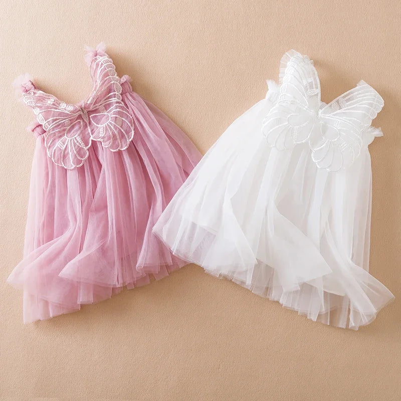 Baby Dresses for 1-5 Yrs Suspender Kids Mesh Summer Dress with Butterfly Wings Little Girls Birthday Cute Princess Dress