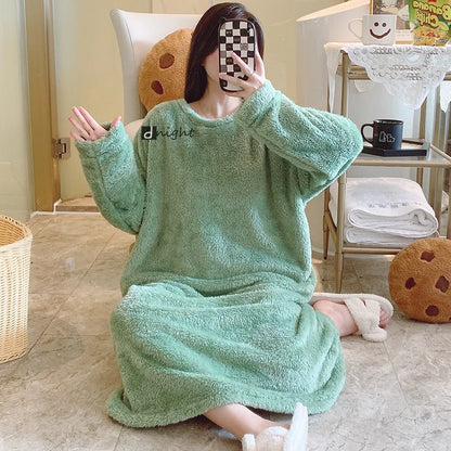 Women Winter Night Dress Warm Flannel Large Size 6XL Thick Nightgowns Warm Sleepwear Nightwear Pajamas sets Lounge Set Home Wear