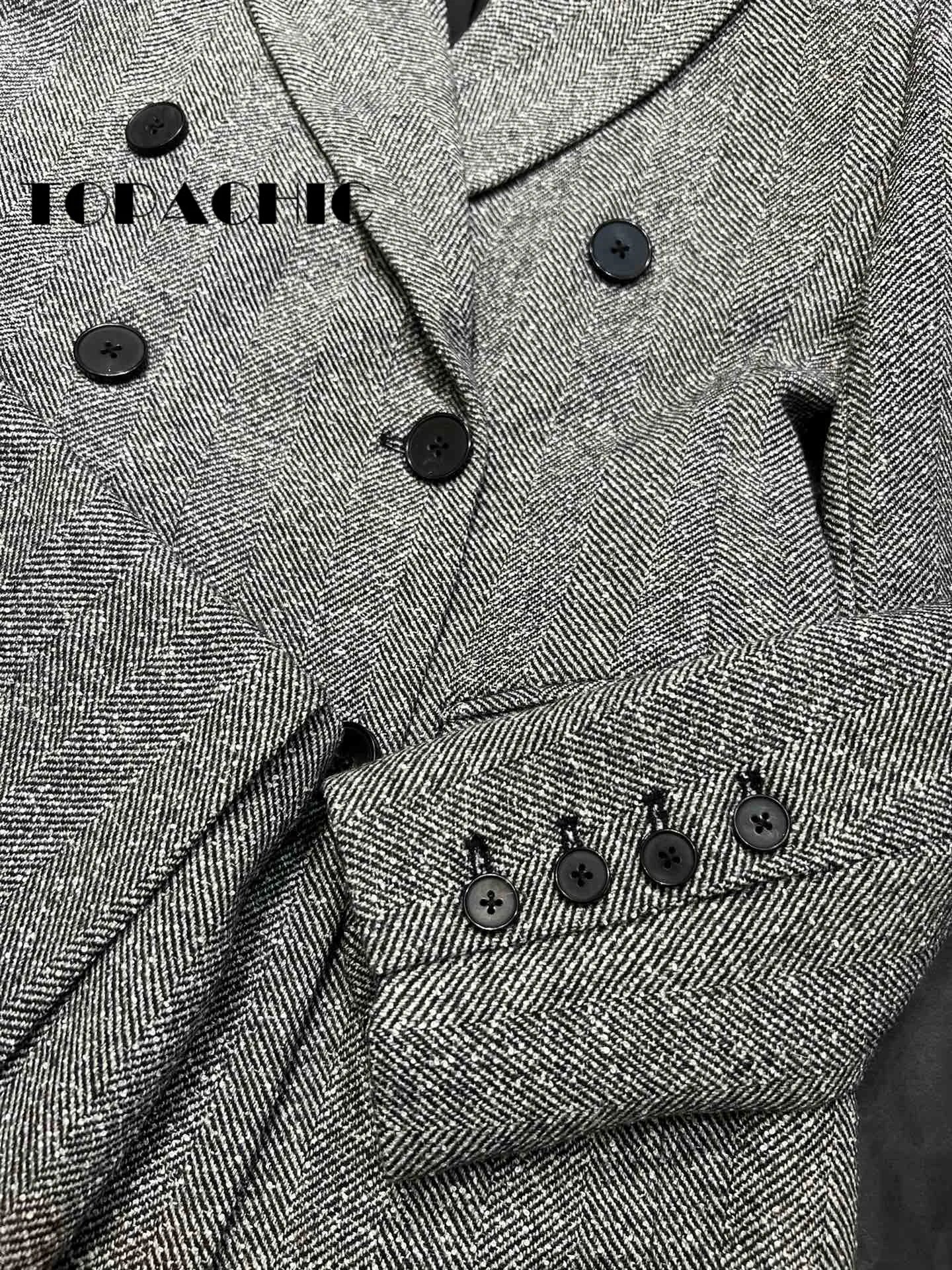 9.30 TOPACHIC-Women's High Quality Wool Herringbone Suit Lapel Collect Waist Long Sleeve Blazer Or Side Zipper Skirt Shorts Set