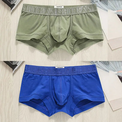 2pcs/lot SEOBEAN Men‘s Boxer underwear cotton skin-friendly breathable sports sports solid color tight low rise simple