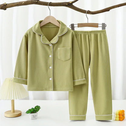 2025 Autumn Winter Children Pajama Sets Solid Color Sleepwear for Kids 1-16years Teen Pijamas Boys Girls Loungewear Baby Clothes