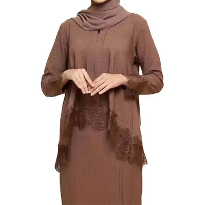 Muslim Abaya Set – Lace Pleated Top & Maxi Skirt