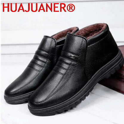 Winter Waterproof Men's Casual Leather Shoes Flannel High Top Slip-on Male Casual Shoes Rubber Warm Winter Shoes for Mens