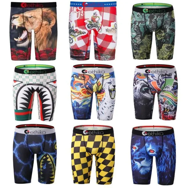 ETHIKA Sexy Fashion Print Men's Underwear Boxer Briefs Cueca Panties Lingerie Men Underpants Panty Boxershorts Plus Size S-XXXL