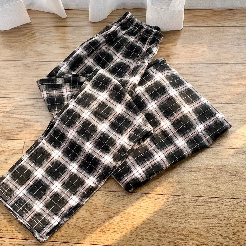 Men’s Cotton Plaid Pajama Long Sleeping Pants Male Casual Loose Trousers Loungewear Cozy Soft Breathable Sleep Bottoms Nightwear