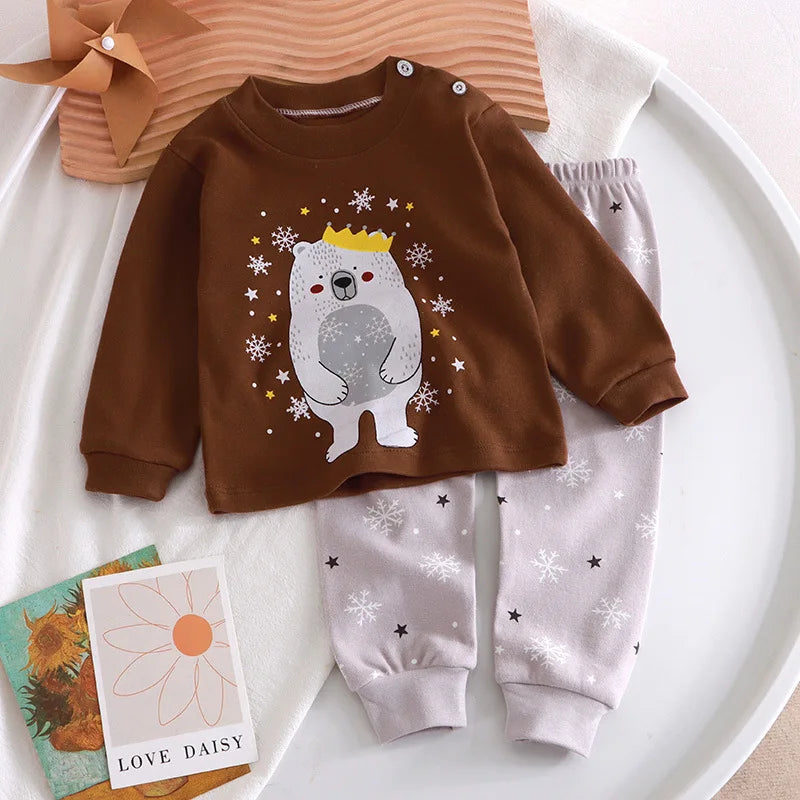 2025 New Kids Boys Girls Pajama Sets Cartoon Print Long Sleeve Cute T-Shirt Tops with Pants Toddler Baby Autumn Sleeping Clothes