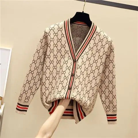 Women's Coat Spring Autumn Woman Clothes Korean Fashion Knitwear V-Neck Cardigan Chic Loose Oversized