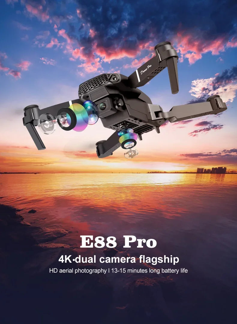 2025 New E88 Pro WIFI FPV Drone Wide Angle HD 4K 1080P Camera Height Hold RC Foldable Quadcopter Dron Helicopter Toys Kids Gift