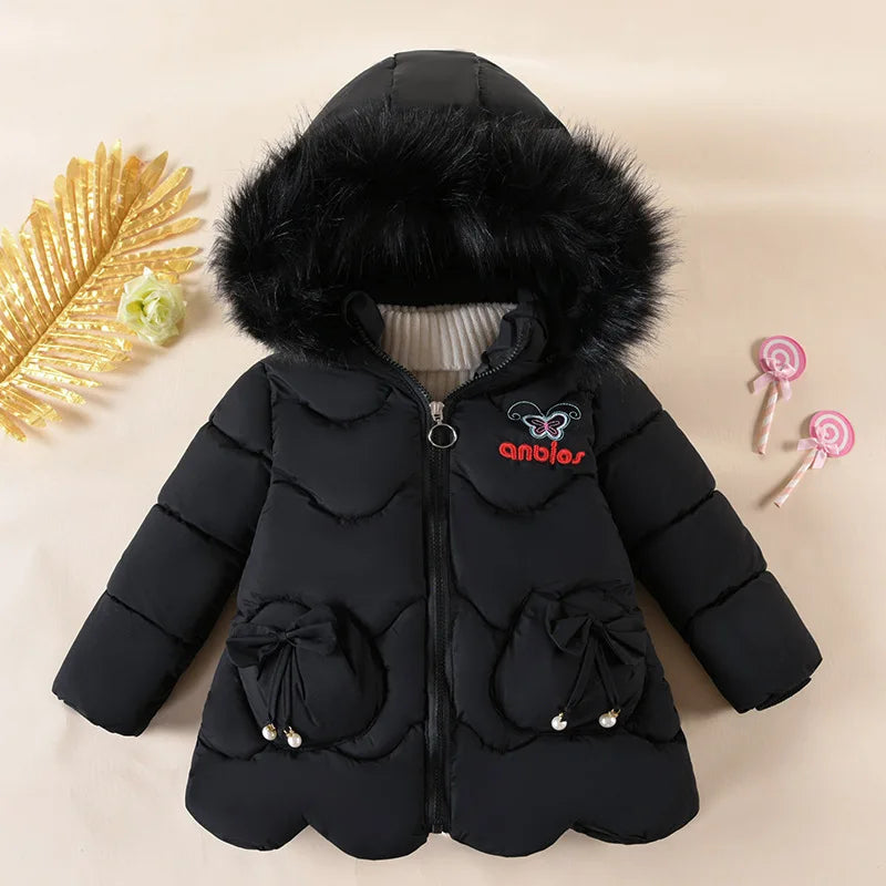 Children's winter coat Little girl cotton-padded jacket thickened fashion down  jacket girl's medium long super cute  jacket