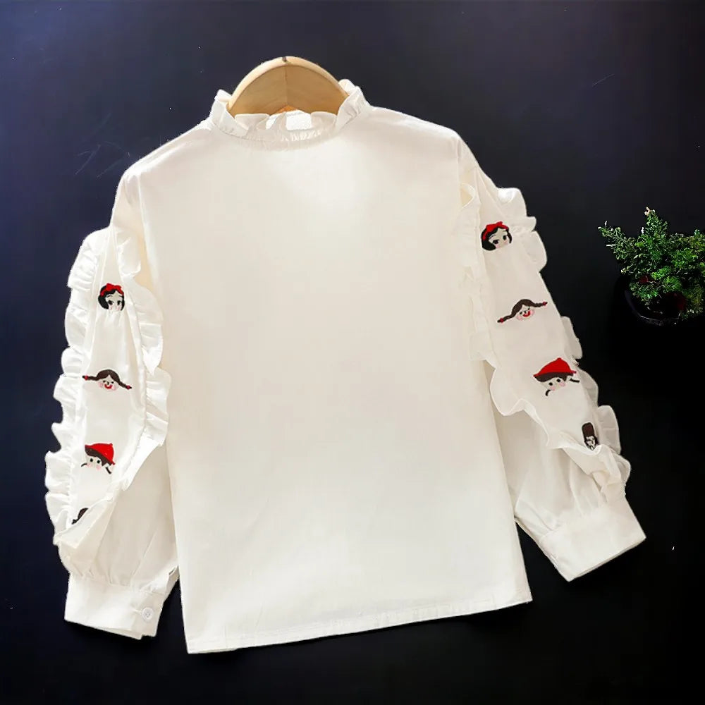 Kids Ruffle Shirts for Girls School Blouses Outfits Spring Autumn Long sleeve Children Clothes for Teenagers 6 8 10 12 13 Years