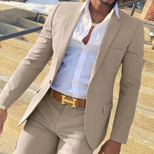 2 Pieces Beige Suit for Men Slim Fit Wedding Groom Tuxedo Groomsmen Suits Male Fashion Smoking Costume Homme Blazer with Pants