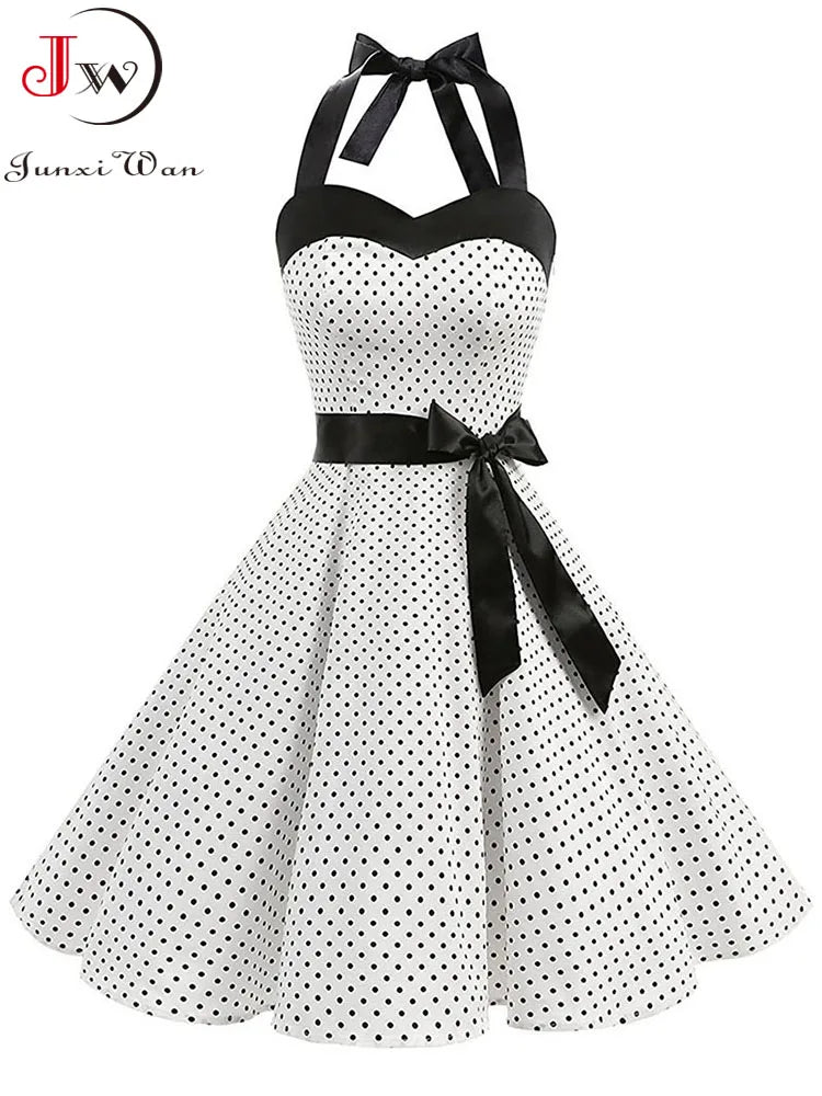 Sexy Halter Party Dress Women Summer Backless Vintage Dresses Retro Rockabilly Swing Robe femme Elegant  Midi Sundress