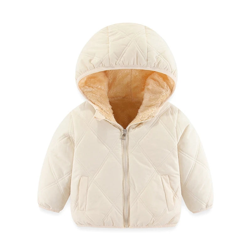 Baby Children Coats Winter Thick Jackets Girls Boys Solid Color Warm Plush Thicken Outerwear Hooded Jacket Cardigan Kids Clothes