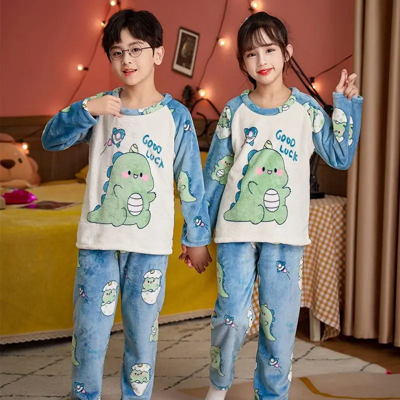 New Winter Children Pajamas Girls Princess Loungewear Coral Fleece Kids Pijamas Warm Flannel Sleepwear Homewear teen Pyjama Set