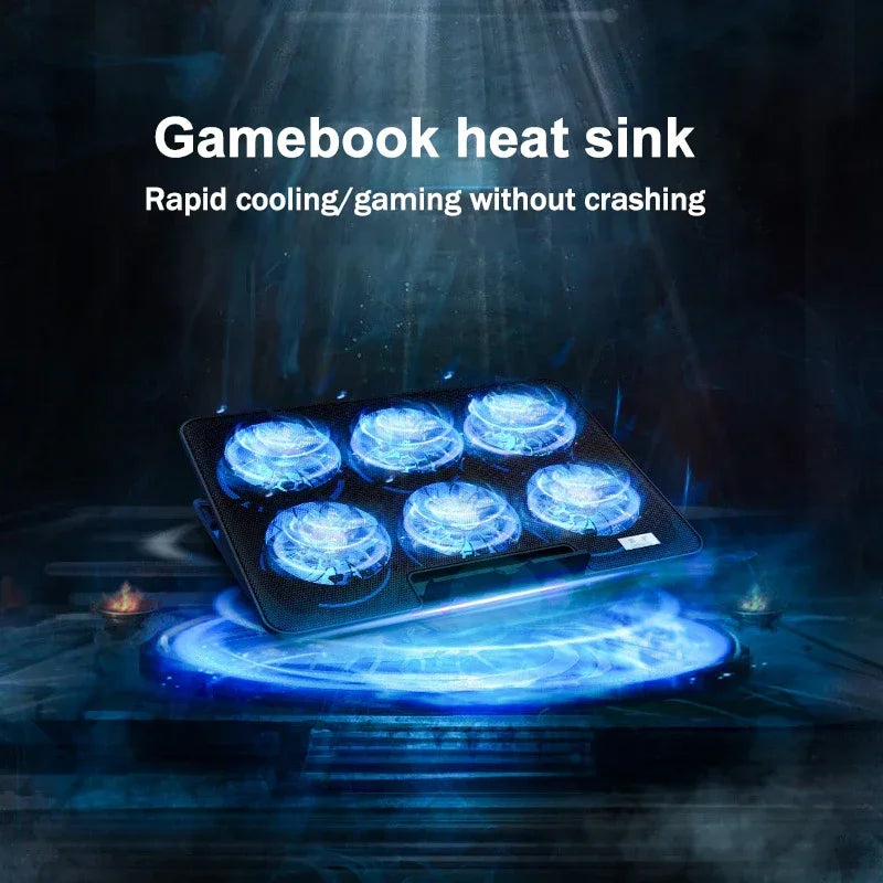 Gaming RGB Laptop Cooler 2 USB Ports 6 Fan Gaming Led Light Notebook Cooler For 13-18'' Stand 6 Height Wind Speed Adjustable