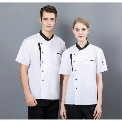 Summer Chef Uniform Kitchen Hotel Cafe Cooking Work Clothes Short Sleeve Shirt Catering Cook Jacket Tops for Man Women