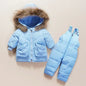 Children Down Jacket Clothing Sets -30 Degrees Winter Girl Duck Down Jacket + Overalls Kids Warm Suit Toddler Boys Coat Jumpsuit