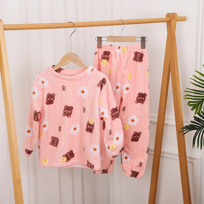 Children's Pajamas Sets Velvet Winter Sleepwear for Kids Warm Girls Pijama Boys Nightwear 3-10years Teenager Home Wear Clothes