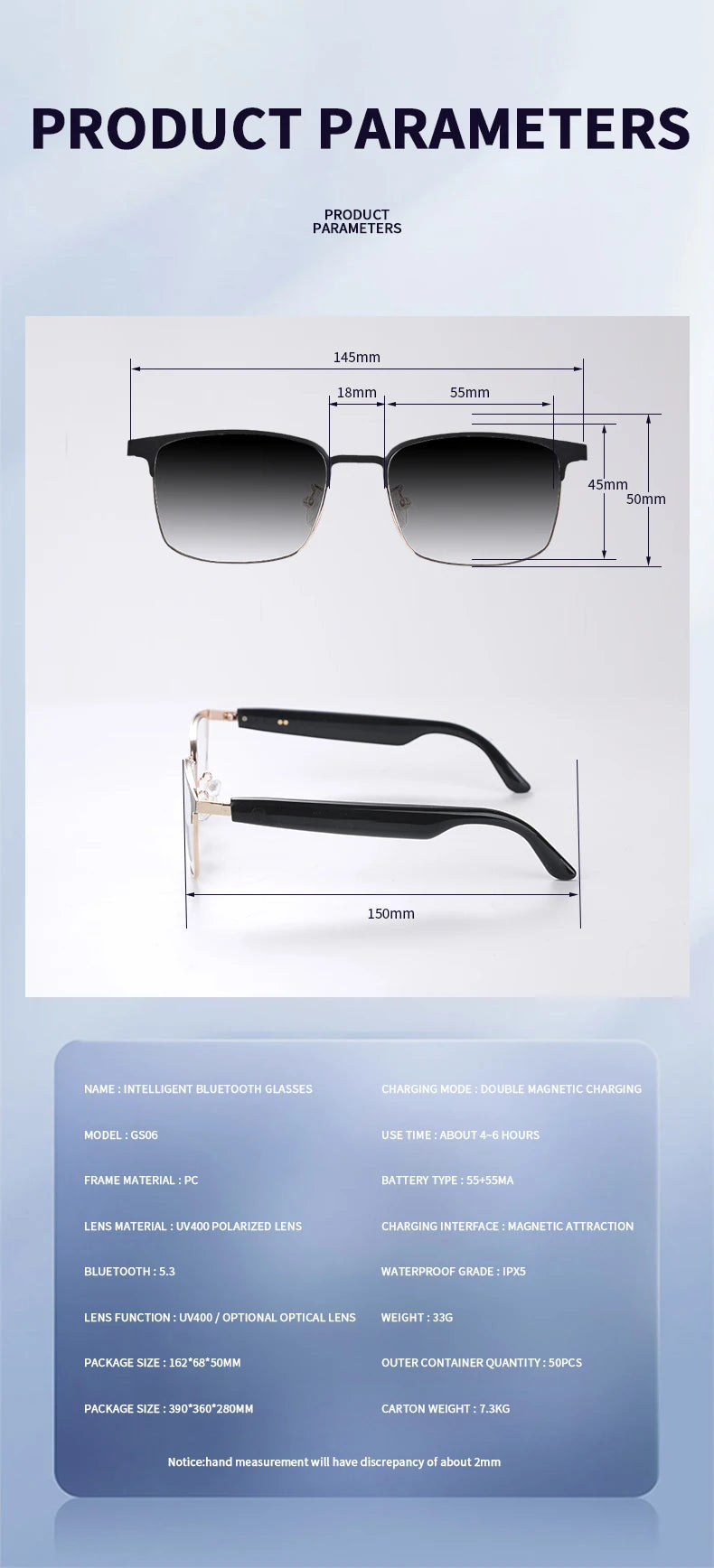 Fashion Sunglasses GS06 Smart Color-changing Bluetooth Glasses Color Change In 3 Seconds For Call/Music /Driving/Navigation