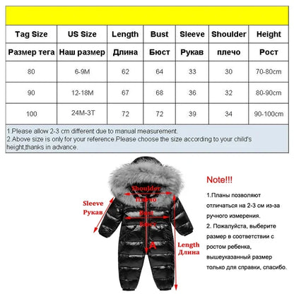 Winter Jumpsuit Overalls for Girls Children Thick Ski Suit Boys Duck Down Jacket Toddler Baby Snowsuits Outerwear Warm Coat 0-3Y