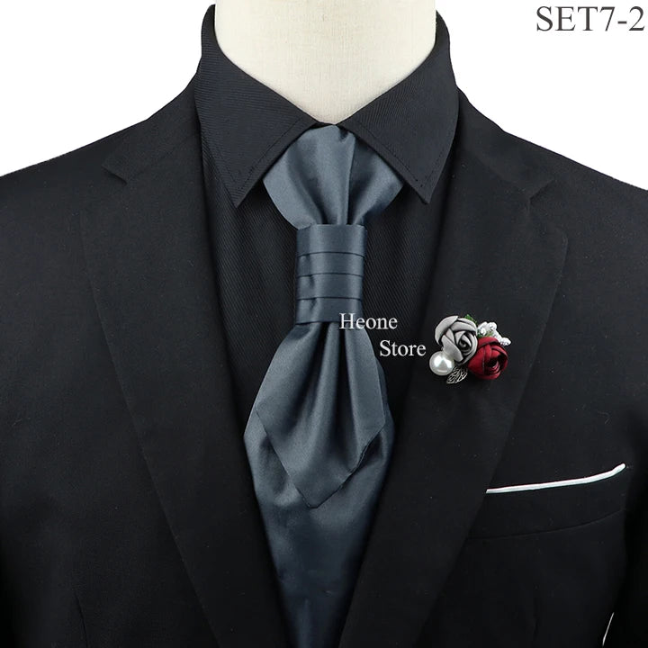 New Men's Premium Paisley Tie Brooch Set Red Black Blue Ajustable Neck Tie Luxury Classic Suit Tuxedo Groom Wedding Accessories