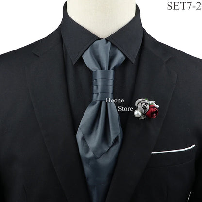 New Men's Premium Paisley Tie Brooch Set Red Black Blue Ajustable Neck Tie Luxury Classic Suit Tuxedo Groom Wedding Accessories