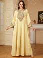 Siskakia Embroidery V-Neck Long Dress Dubai Arab Abaya For Muslim Woman Loose Moroccan Saudi Ethnic Jalabiya