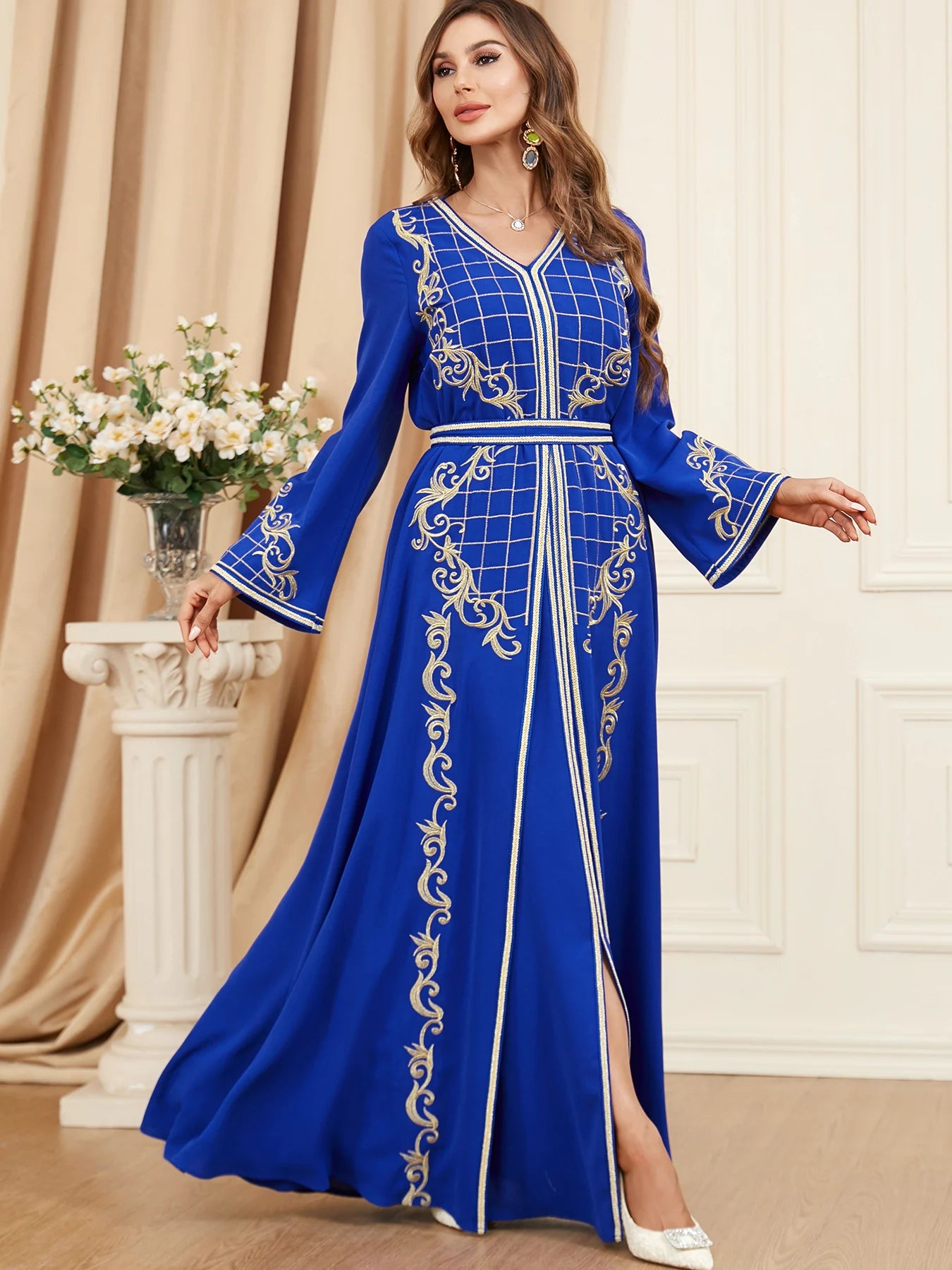 Elegant Autumn Arabic Maxi Dress for Women Abaya Caftan A-line Party Dresses 2 Piece Set Kimono Saudi Dubai Kaftan