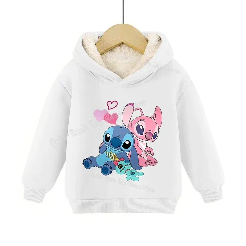 Lilo&stitch Children Hoodie Winter Thicken Warm Pullover Sweatshirt Street Sweater Girl Boy Outdoor Sports Kid Hooded Clothes