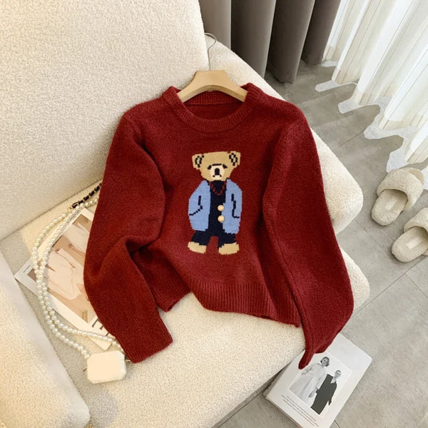 Women Cashmere Sweater 2024 Autumn Winter Korean Style Cartoon Bear Long Sleeve y2k Clothes Pullovers Knitted Sweaters For Women