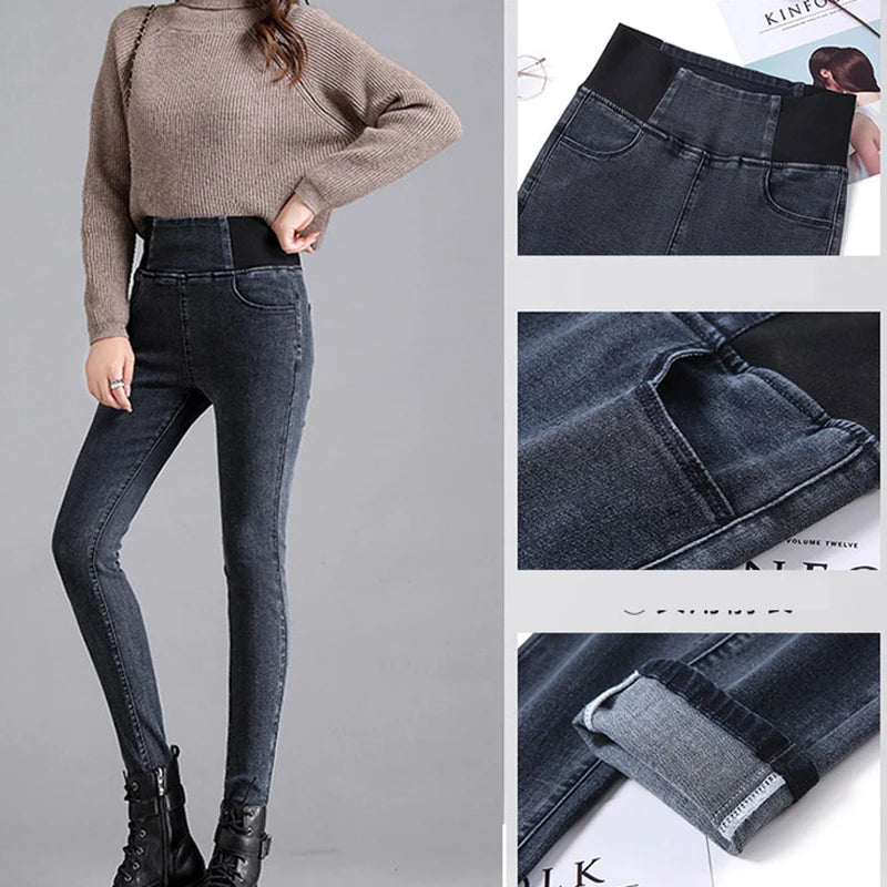 Over size 38 Elastic Waist Skinny Jeans Women Spring Slim Stretch Denim Pants Vintage Pencil Vaqueros Mom Pantalones De Mujer