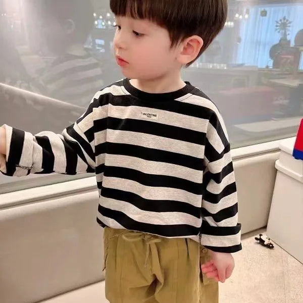 Children T Shirts Stripe Tops for Kids 2025 Autumn Winter Boys Tees Long Sleeve Girls Blouse Toddler Outfits Baby Clothing 1-10T