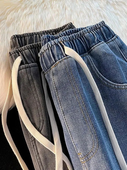 Thicken Velvet Lined Casual Wide Leg Jean  Warm Fashion High Waist Cowboy New Vaqueros Winter Basic Snow Wear Women Denim Pants